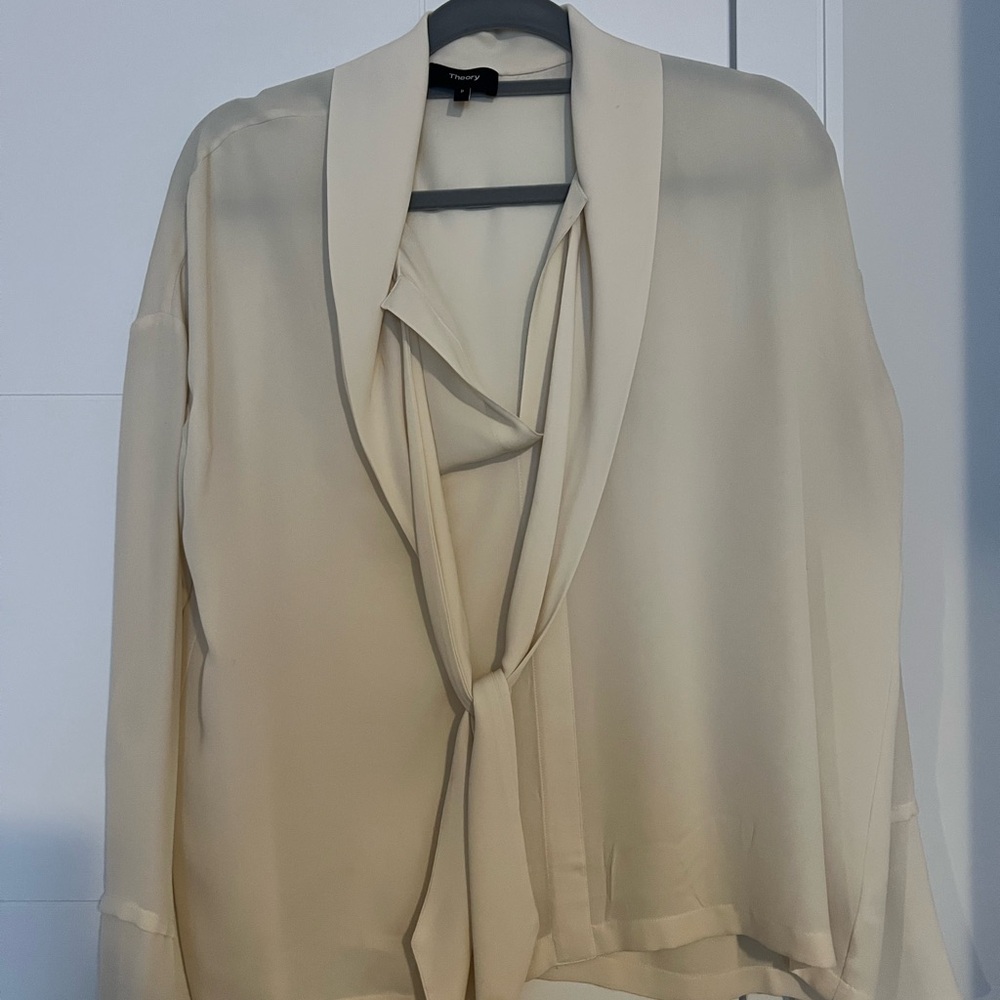 Theory Cream Tie-Neck Blouse